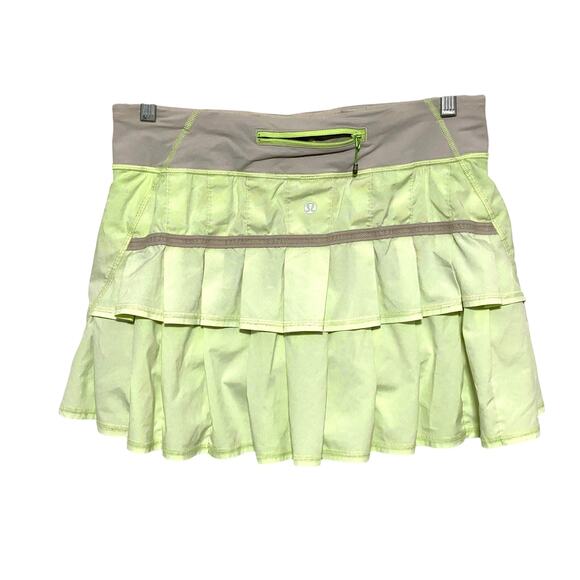 Lululemon Pace Setter Skirt Neon Petit Polka Dot Ruffle Tennis Skort Womens 6 - Picture 1 of 10